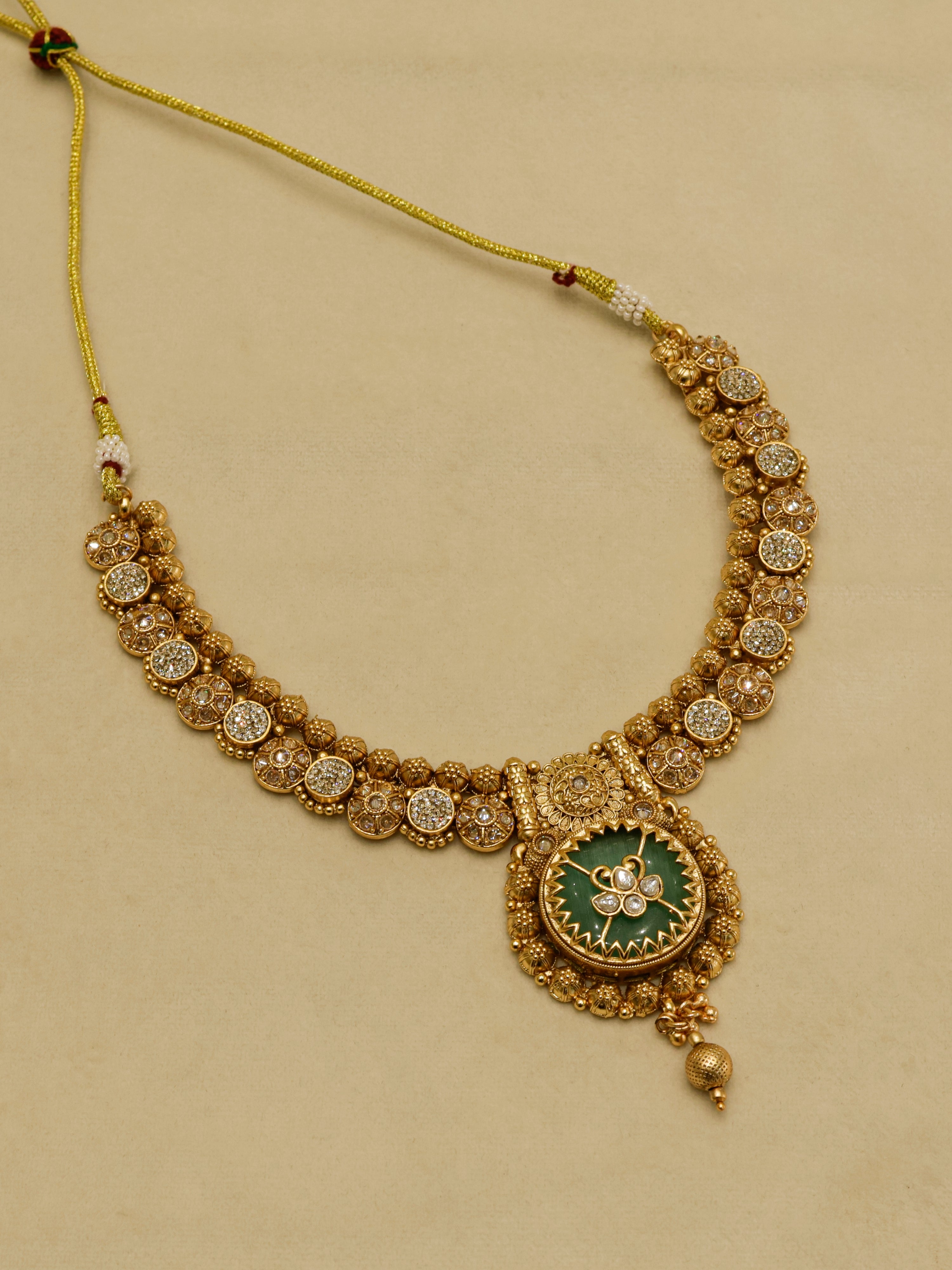 Aanura Circular Heritage Necklace with Green Stones