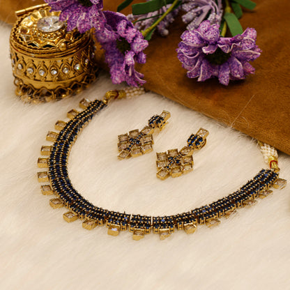 Aanura Green Beaded Choker Necklace Set with Earrings