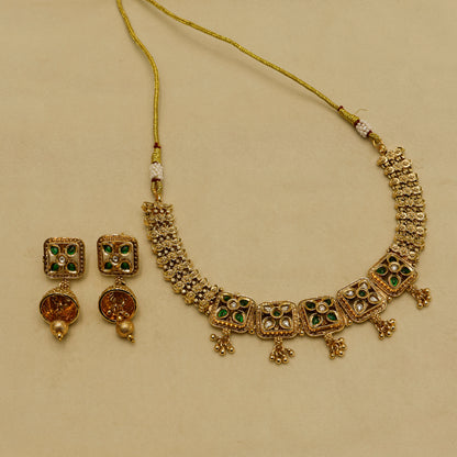 Aanura Antique Square Panel Choker Set with Earrings