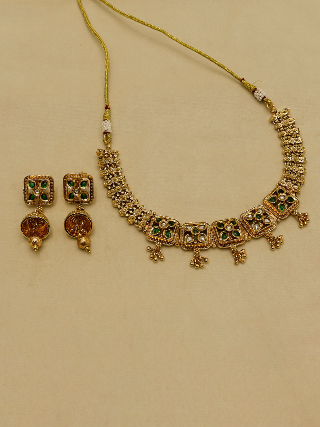 Aanura Antique Square Panel Choker Set with Earrings