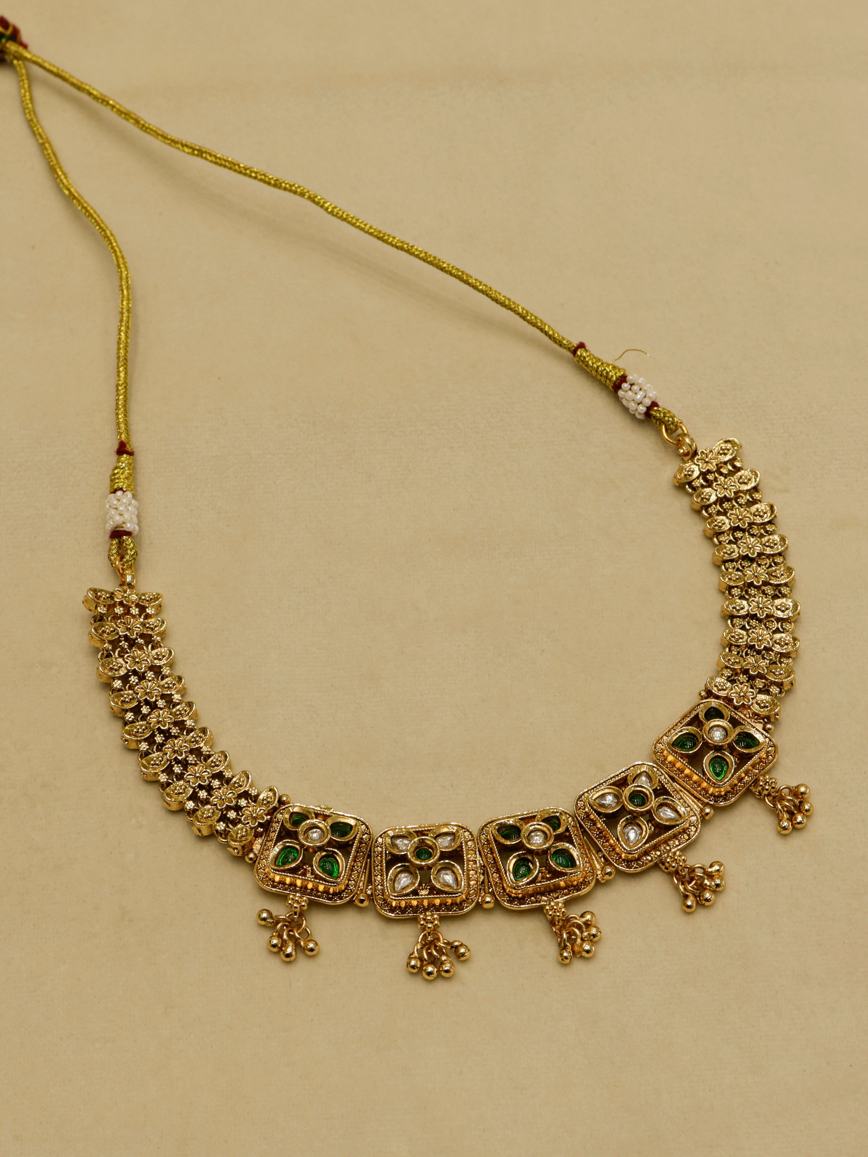 Aanura Antique Square Panel Choker Set with Earrings