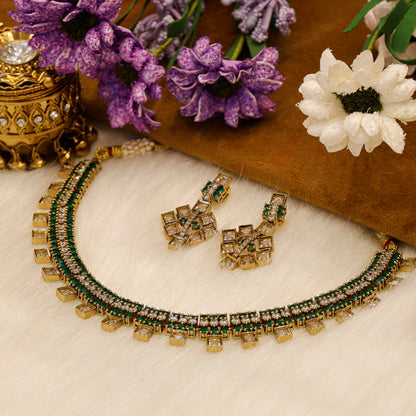 Aanura Green Beaded Choker Necklace Set with Earrings