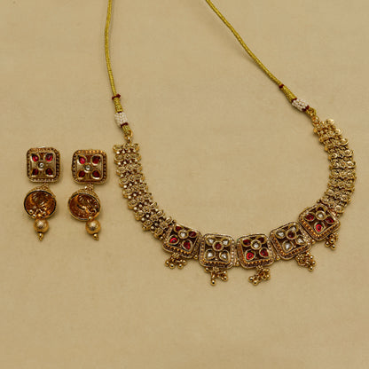 Aanura Antique Square Panel Choker Set with Earrings