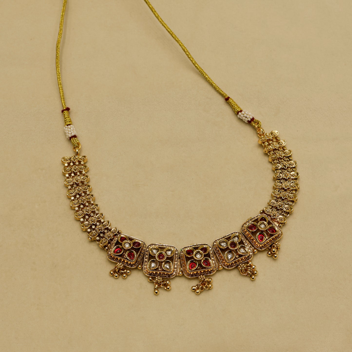 Aanura Antique Square Panel Choker Set with Earrings