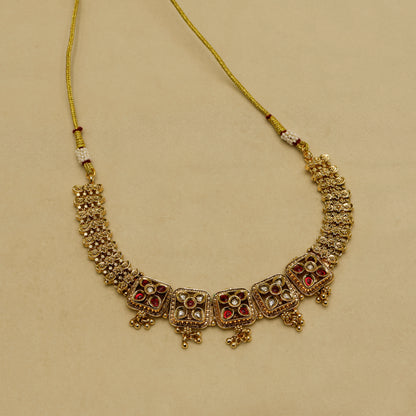 Aanura Antique Square Panel Choker Set with Earrings