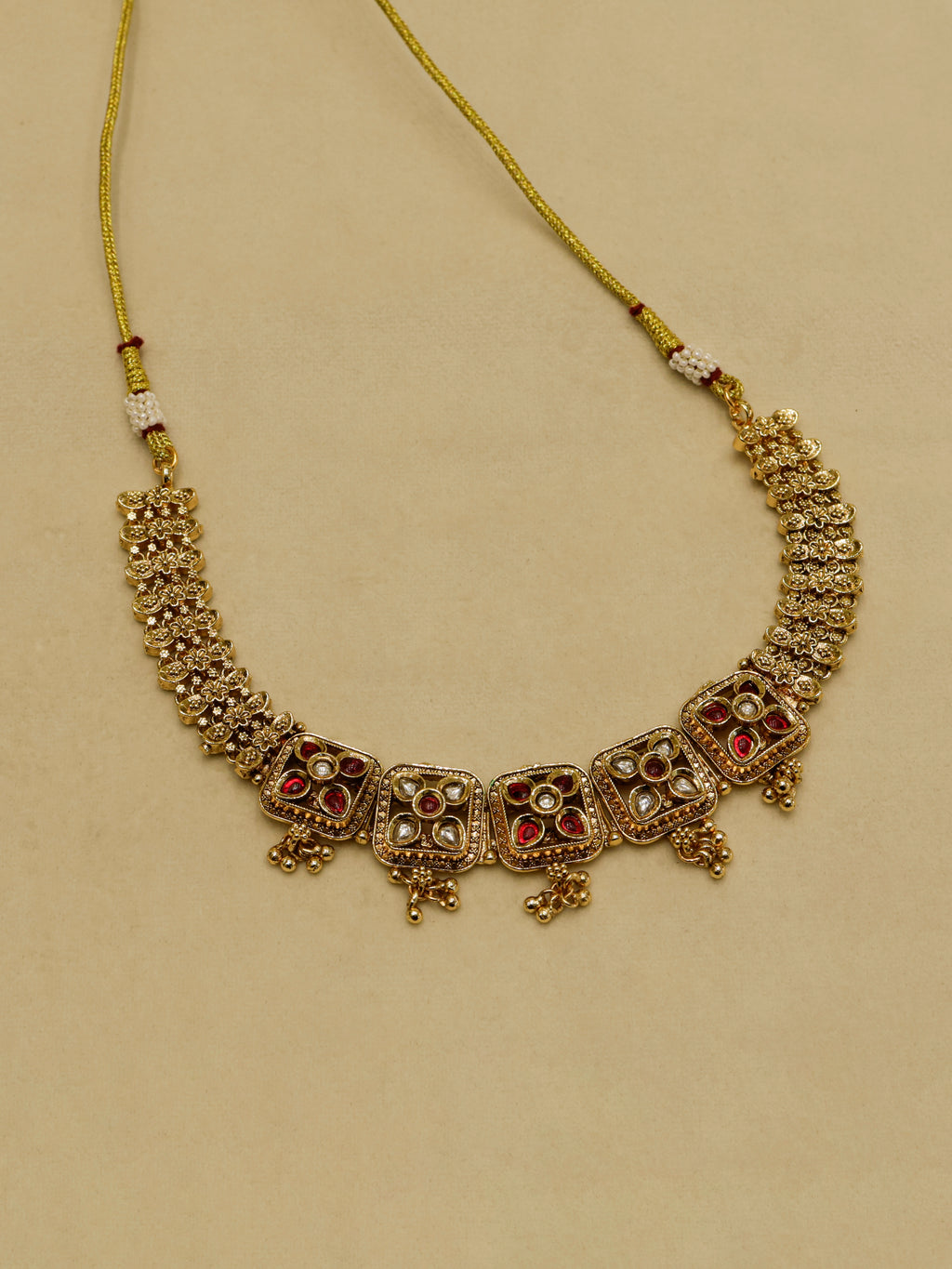 Aanura Antique Square Panel Choker Set with Earrings