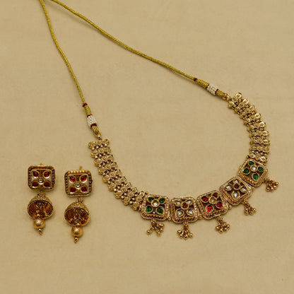 Aanura Antique Square Panel Choker Set with Earrings
