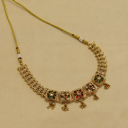 Aanura Antique Square Panel Choker Set with Earrings