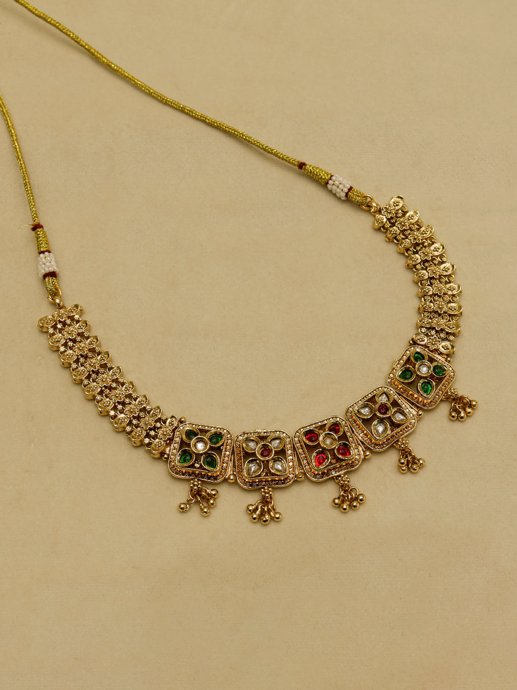 Aanura Antique Square Panel Choker Set with Earrings