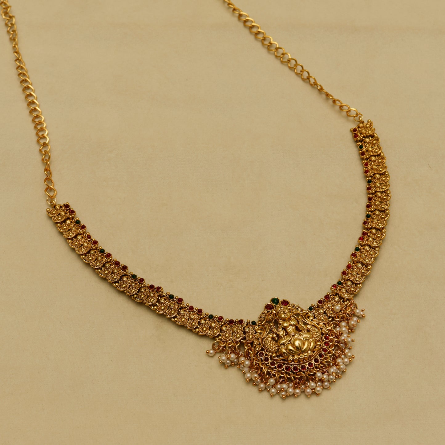 Aanura Gold-Plated Temple Necklace & Earrings Set