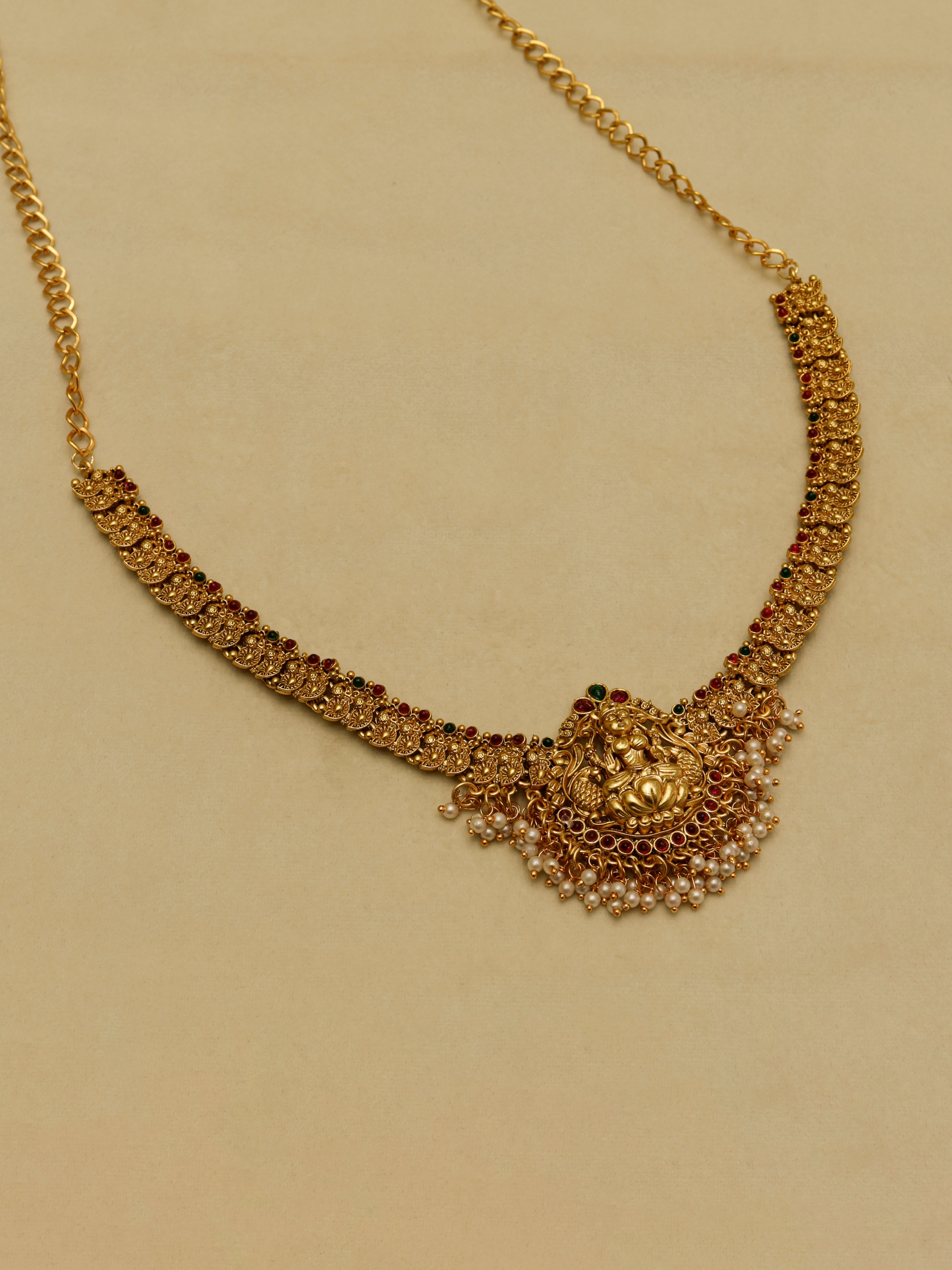 Aanura Gold-Plated Temple Necklace & Earrings Set