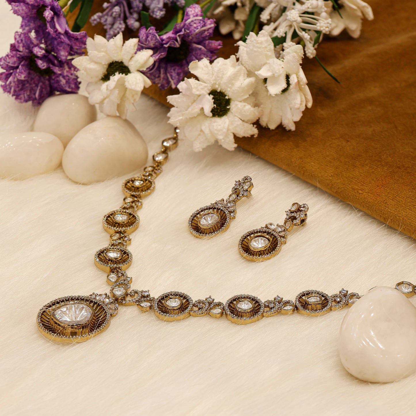 Aanura Long Kundan Necklace with Statement Pendant