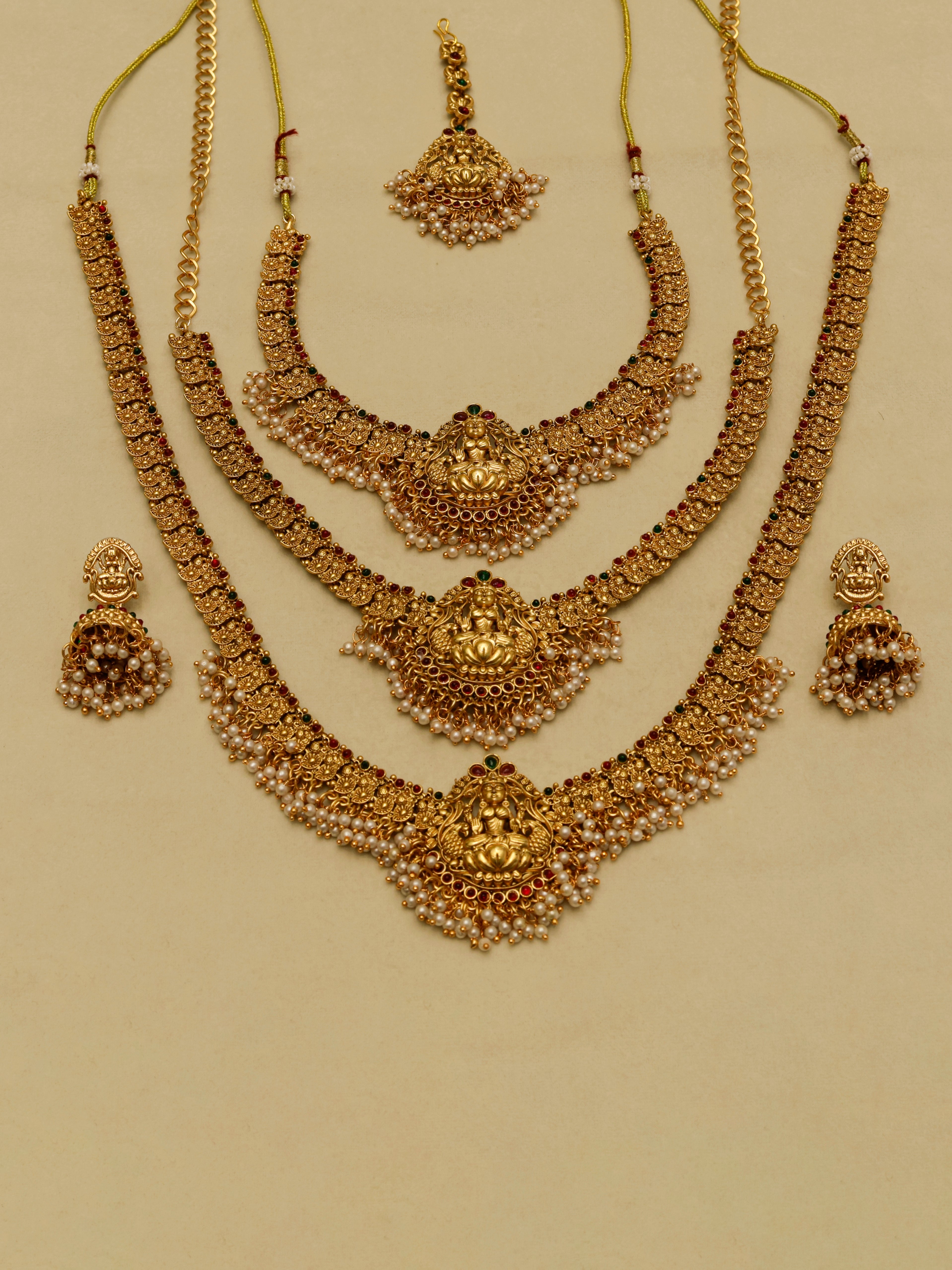 Aanura Gold-Plated Temple Necklace & Earrings Set