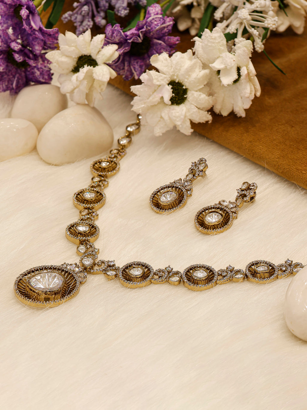 Aanura Long Kundan Necklace with Statement Pendant