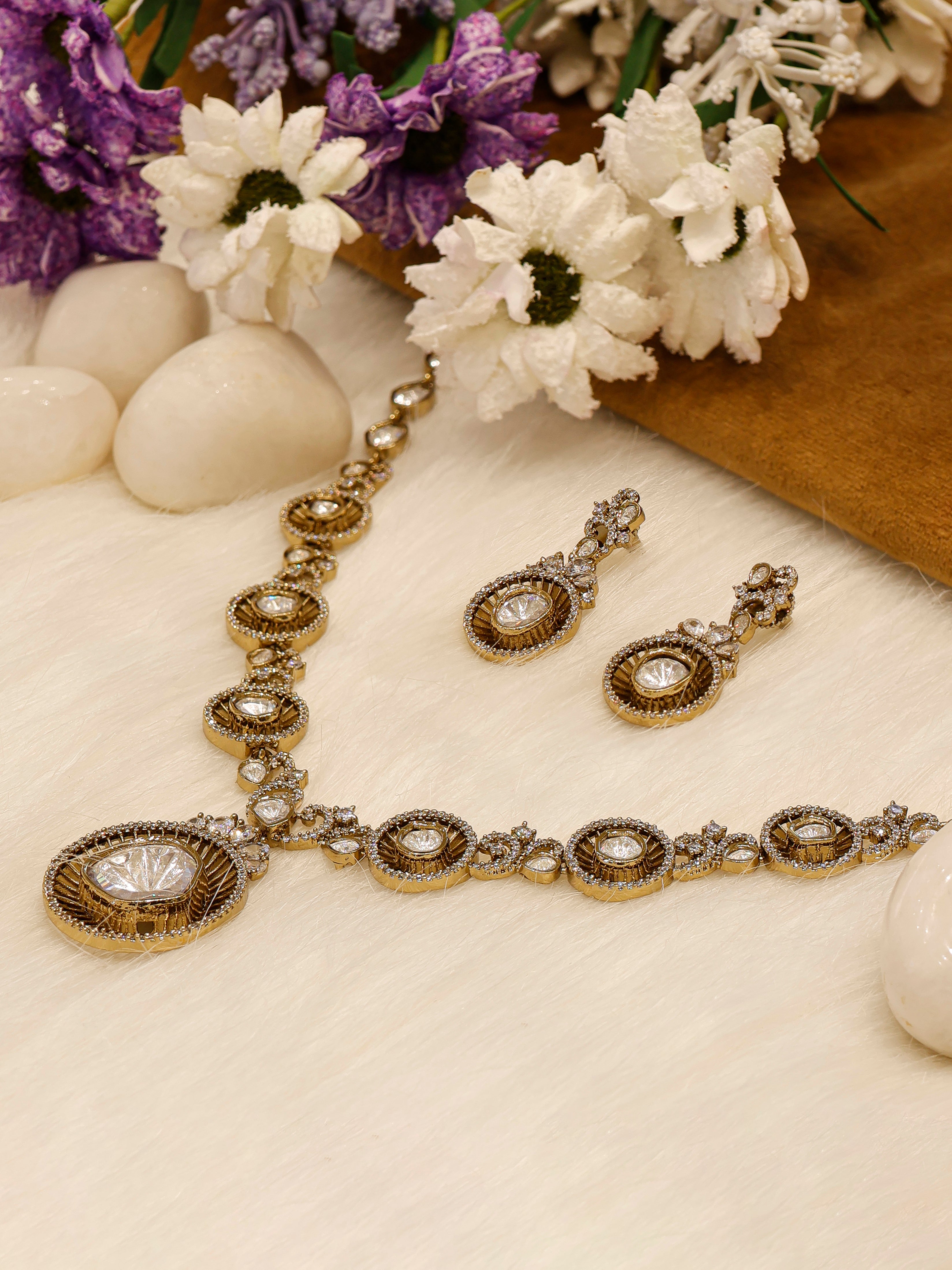 Aanura Long Kundan Necklace with Statement Pendant