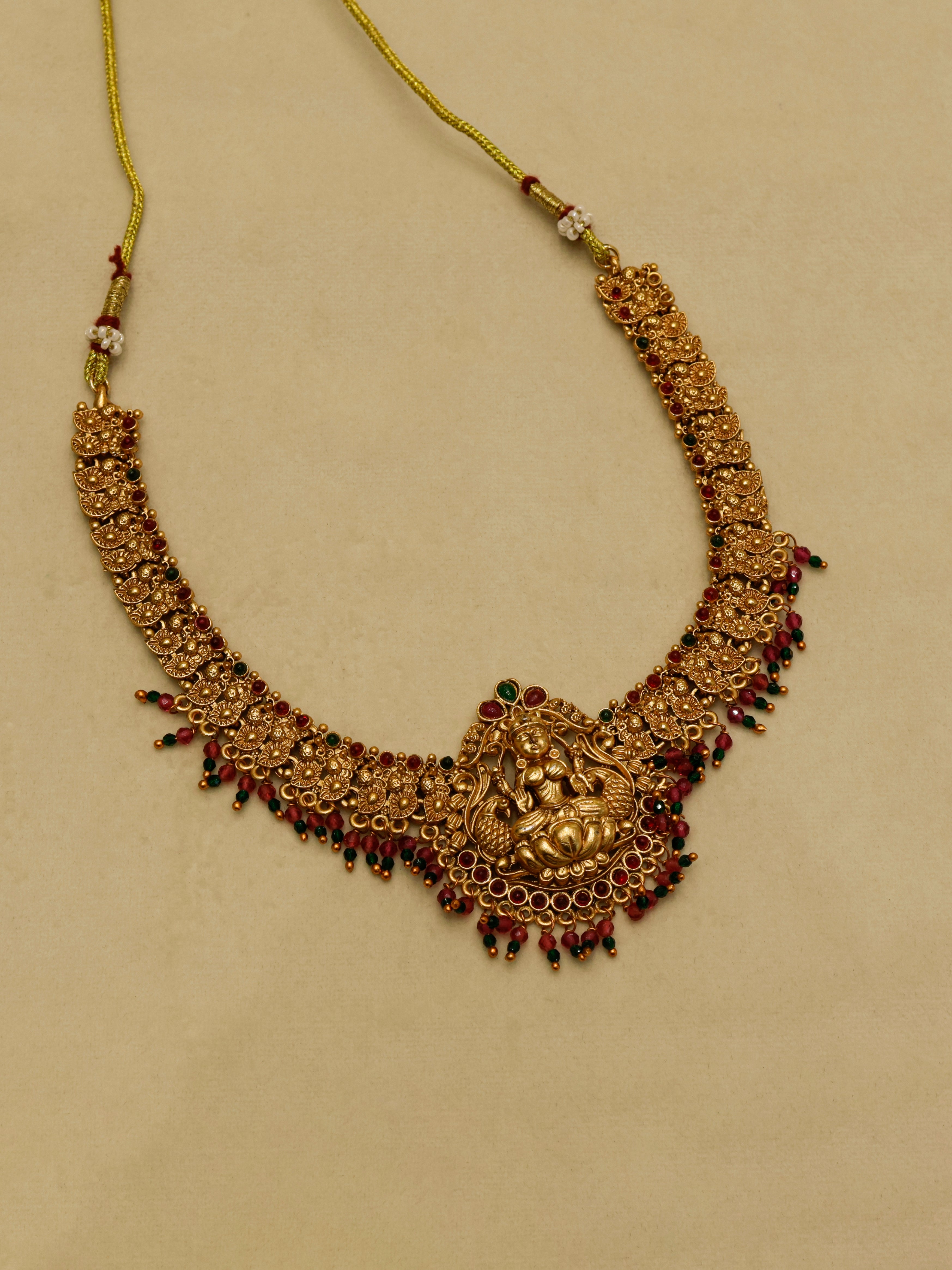 Aanura Gold-Plated Temple Necklace & Earrings Set