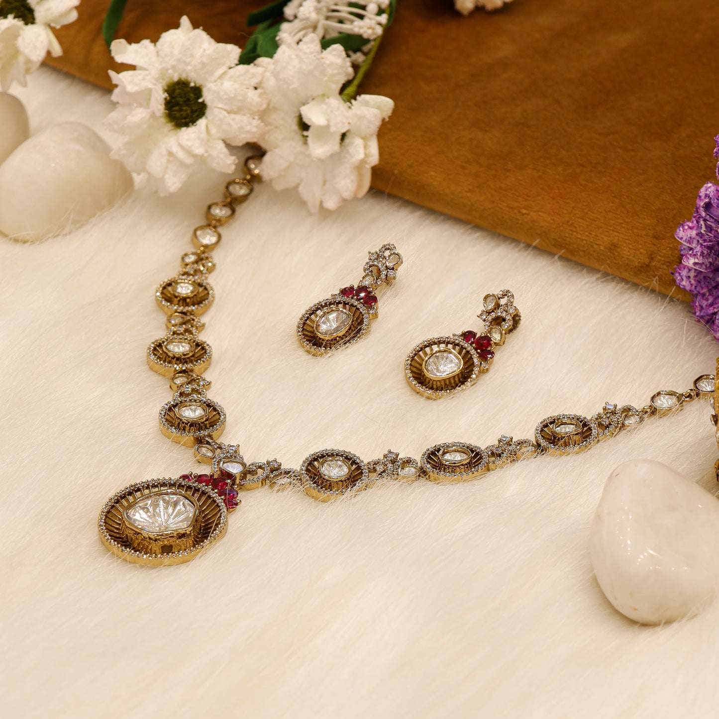 Aanura Long Kundan Necklace with Statement Pendant