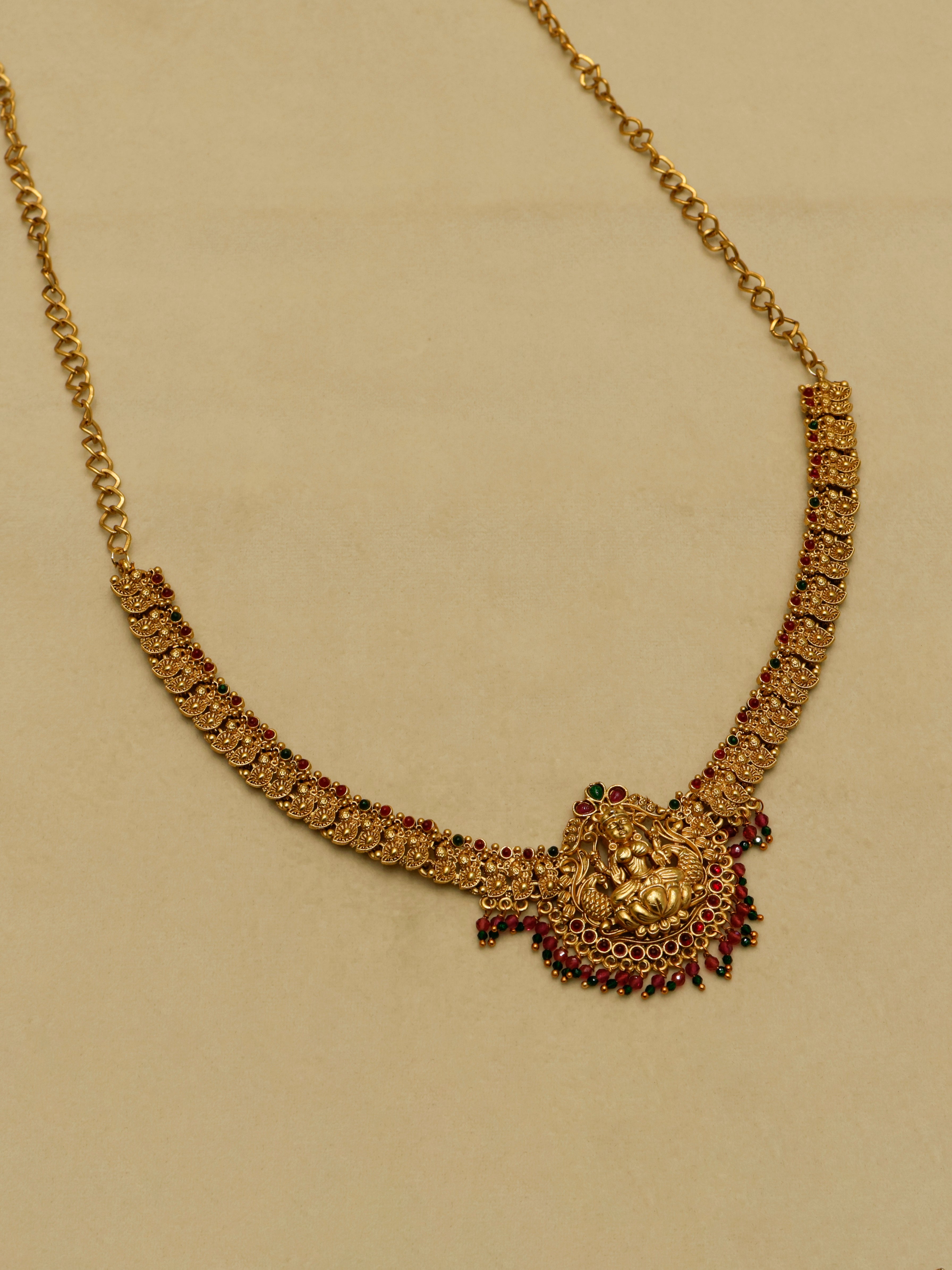 Aanura Gold-Plated Temple Necklace & Earrings Set