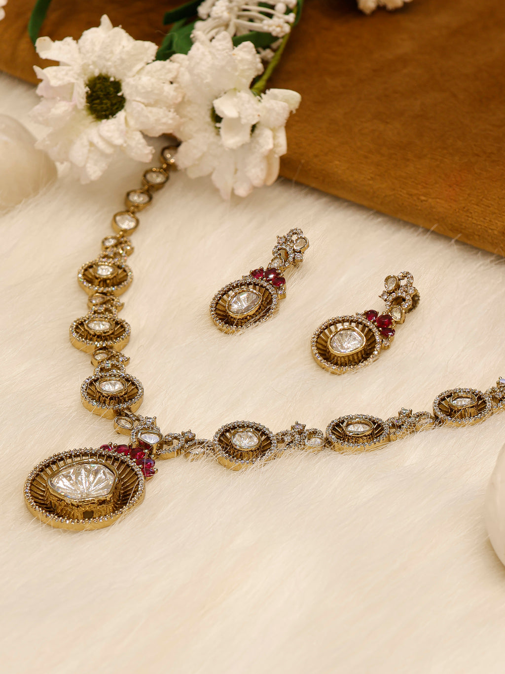 Aanura Long Kundan Necklace with Statement Pendant