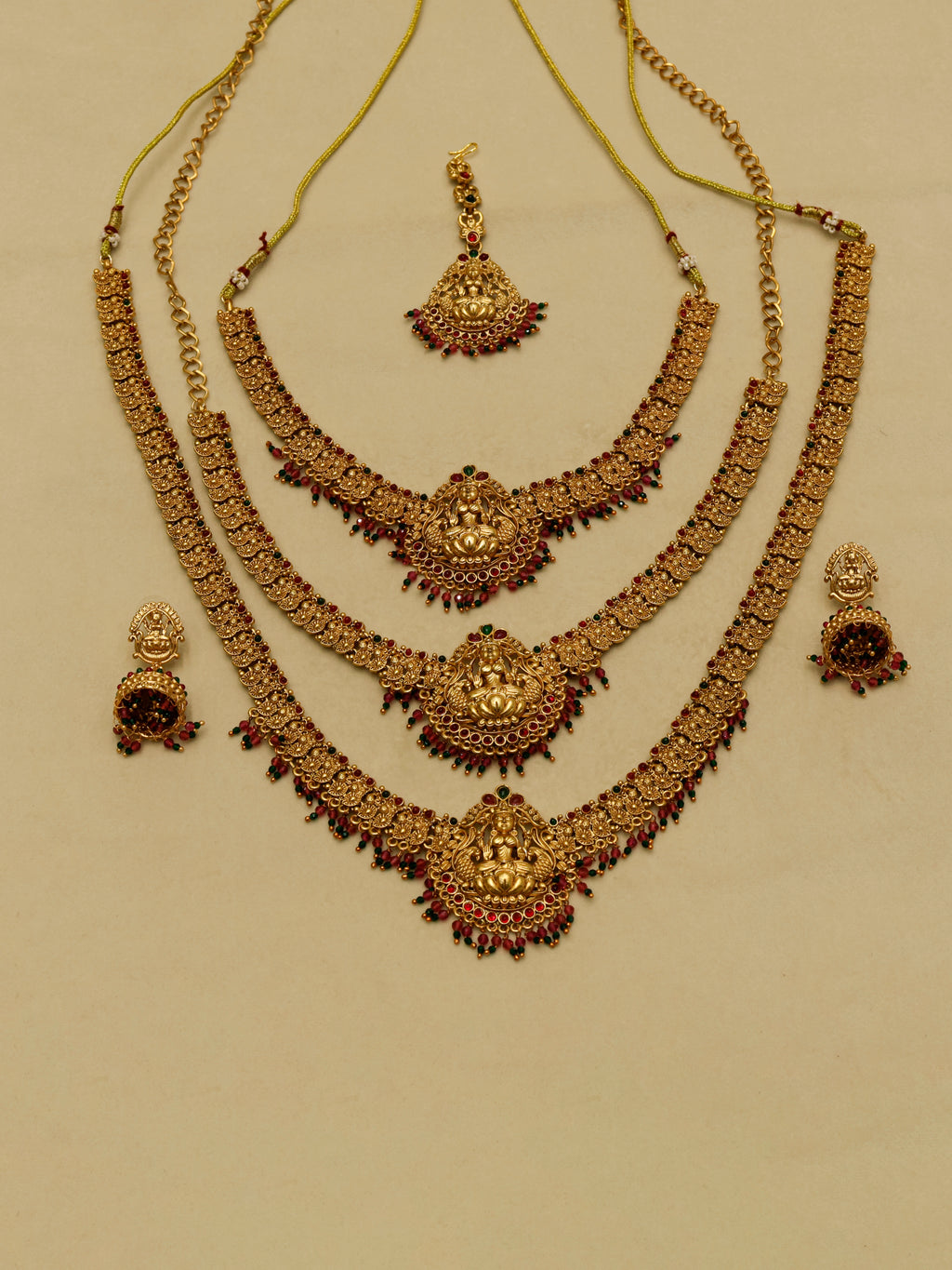 Aanura Gold-Plated Temple Necklace & Earrings Set