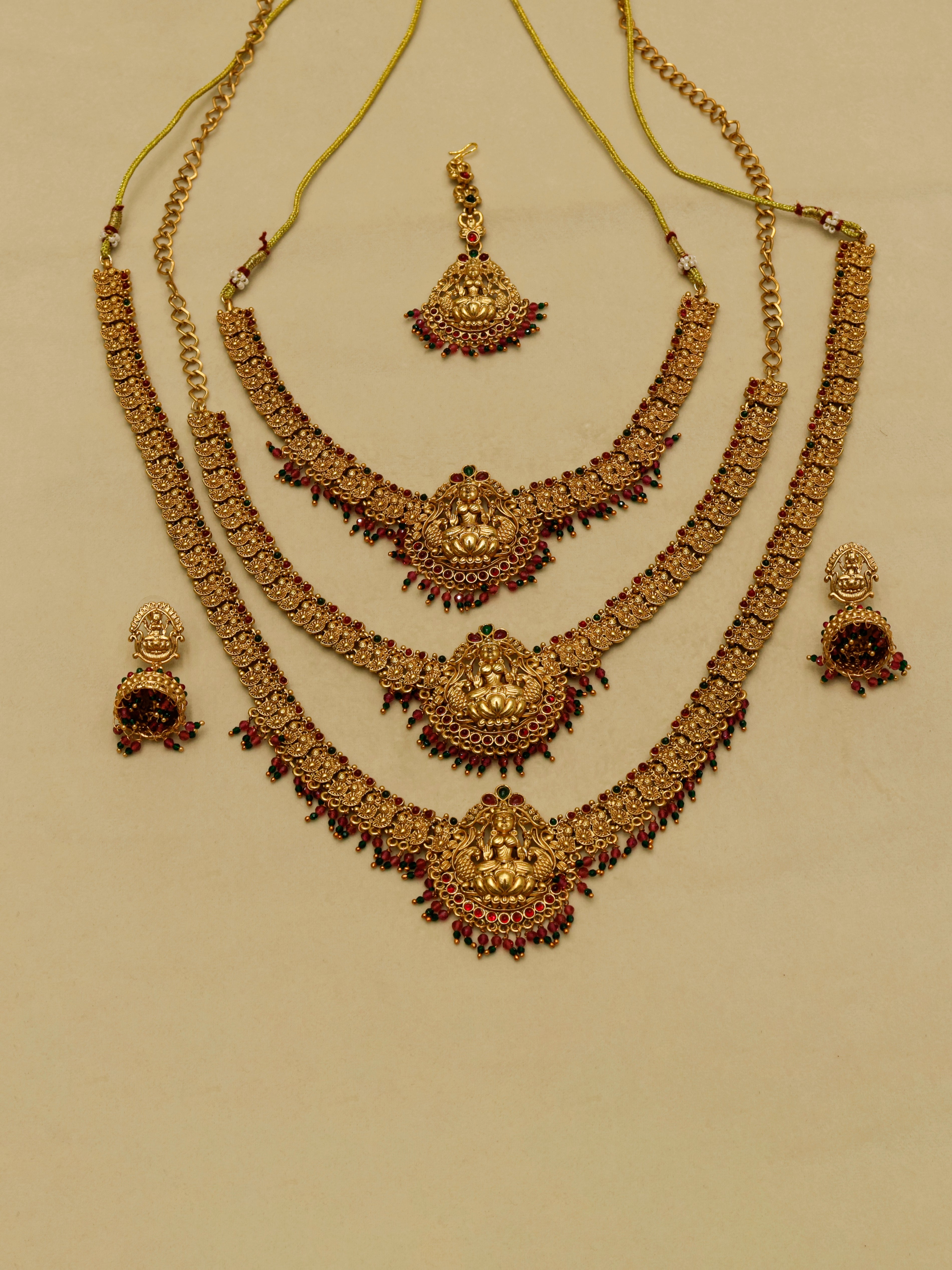 Aanura Gold-Plated Temple Necklace & Earrings Set