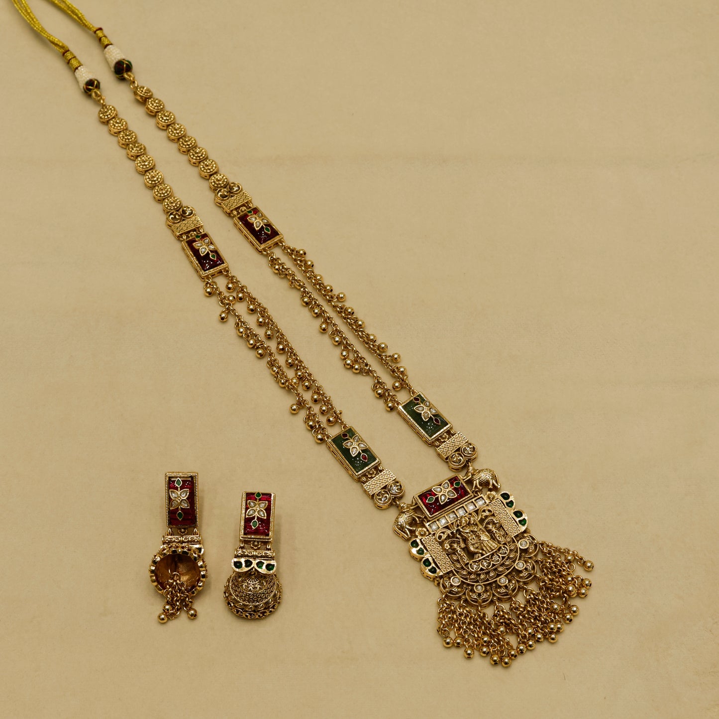 Aanura Heritage Temple Necklace Set with Krishna Motif