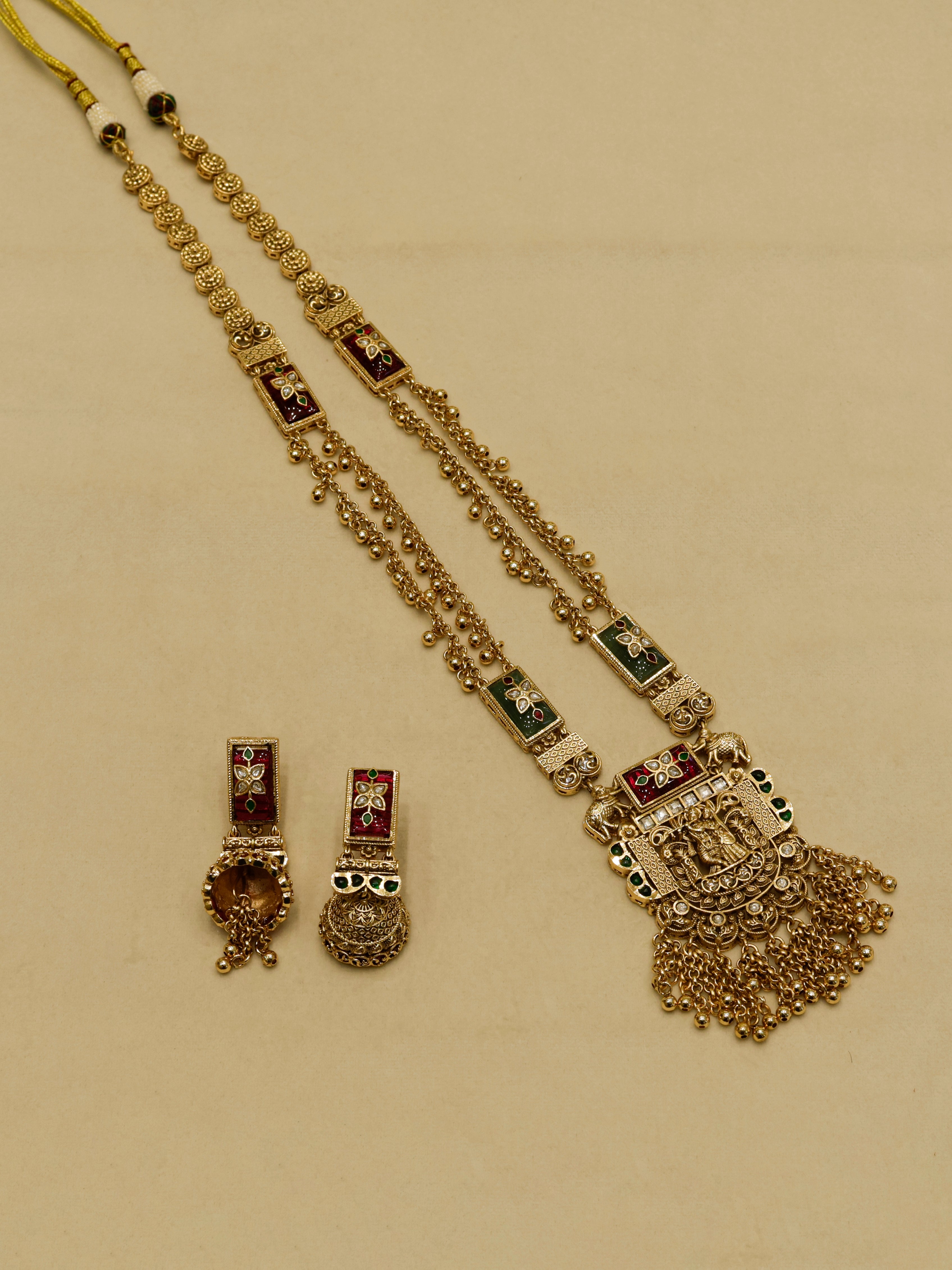 Aanura Heritage Temple Necklace Set with Krishna Motif