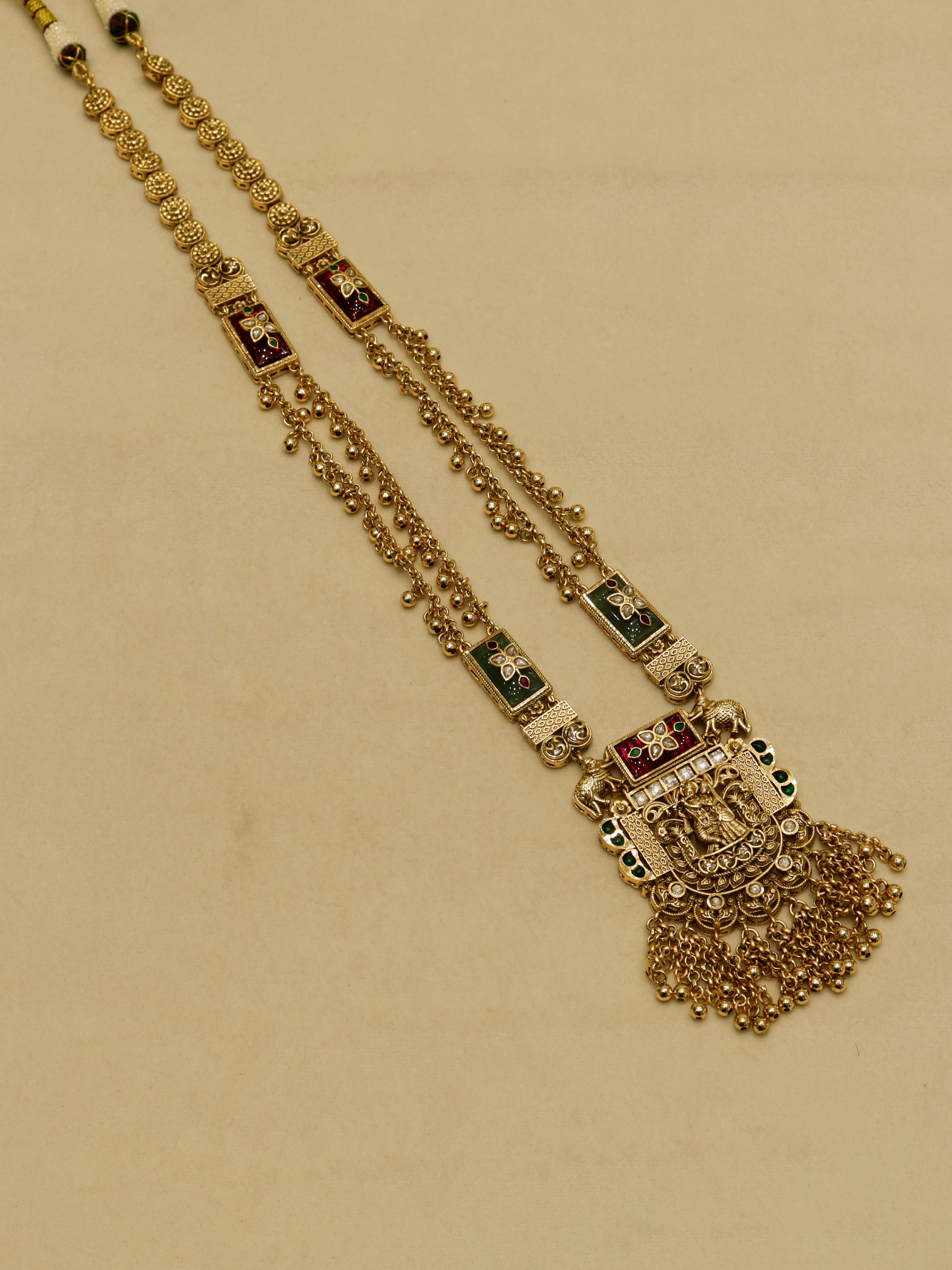 Aanura Heritage Temple Necklace Set with Krishna Motif