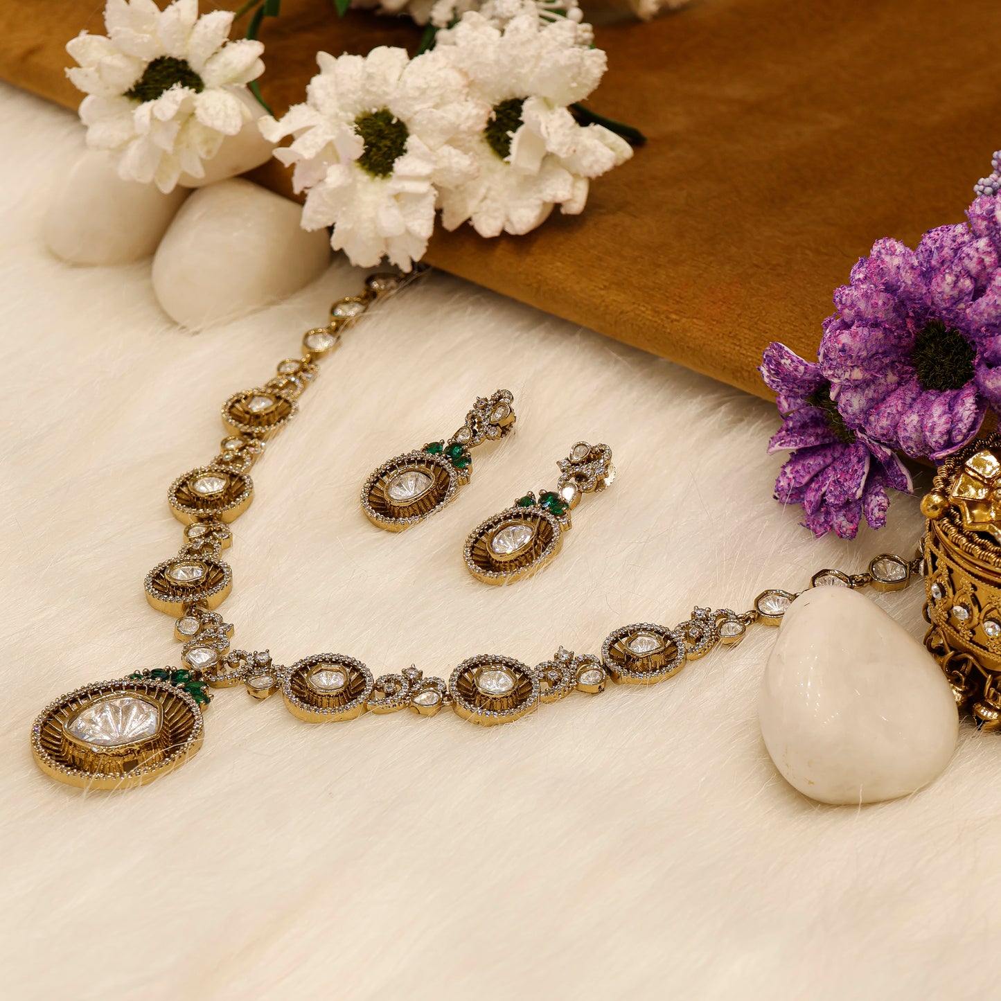 Aanura Long Kundan Necklace with Statement Pendant