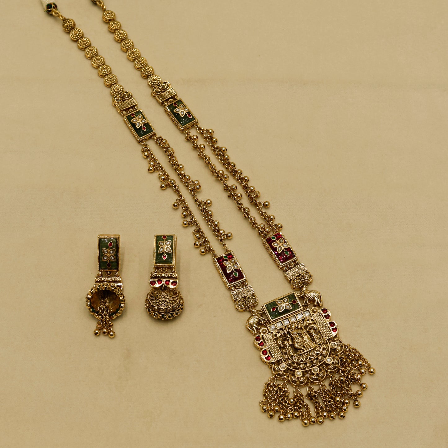 Aanura Heritage Temple Necklace Set with Krishna Motif