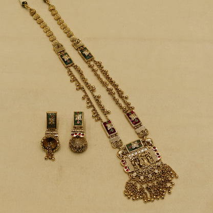 Aanura Heritage Temple Necklace Set with Krishna Motif