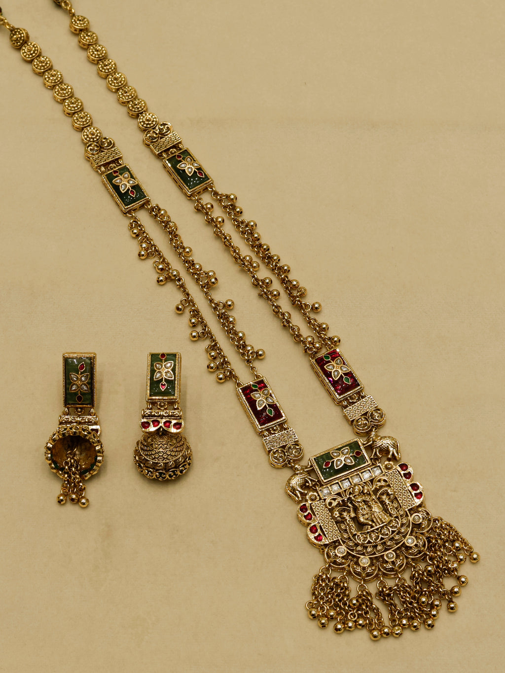 Aanura Heritage Temple Necklace Set with Krishna Motif