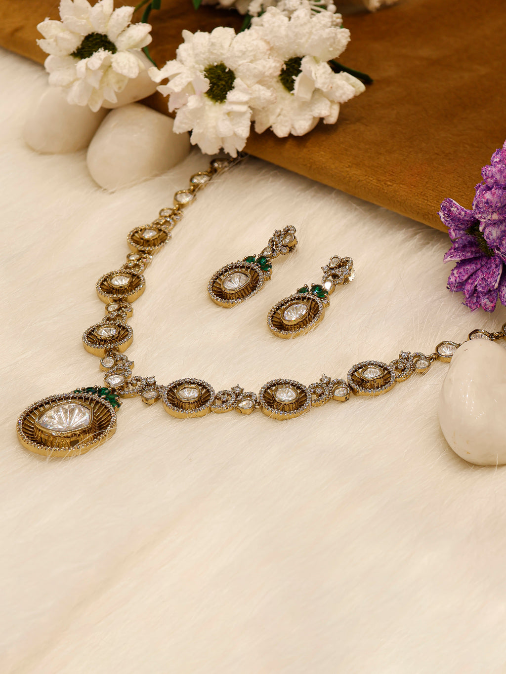 Aanura Long Kundan Necklace with Statement Pendant