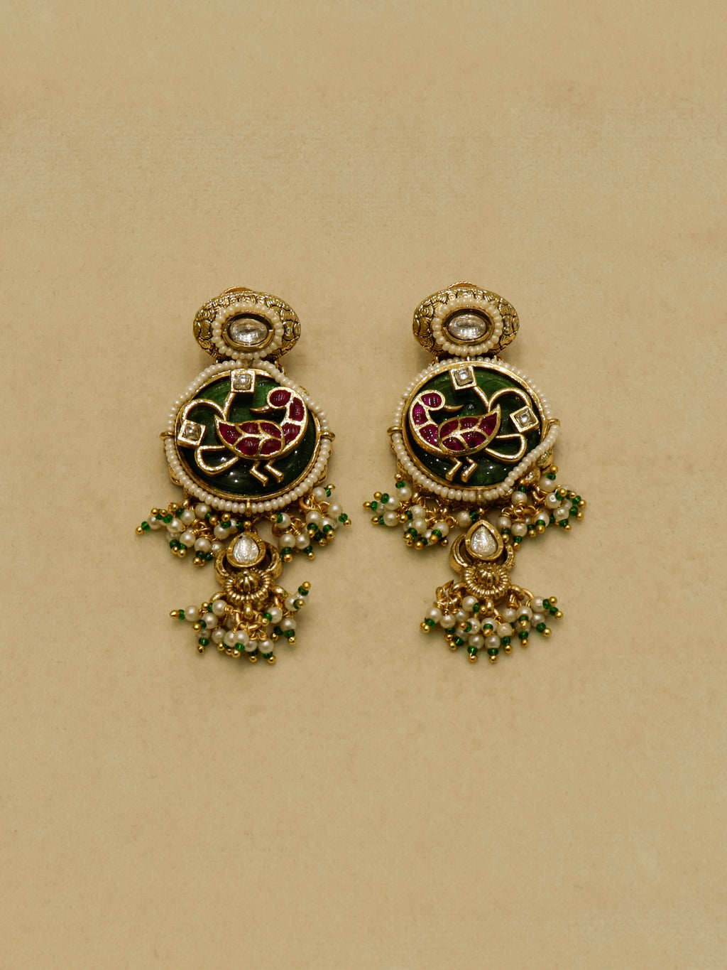 Aanura Peacock Motif Kundan Pendant Necklace Set