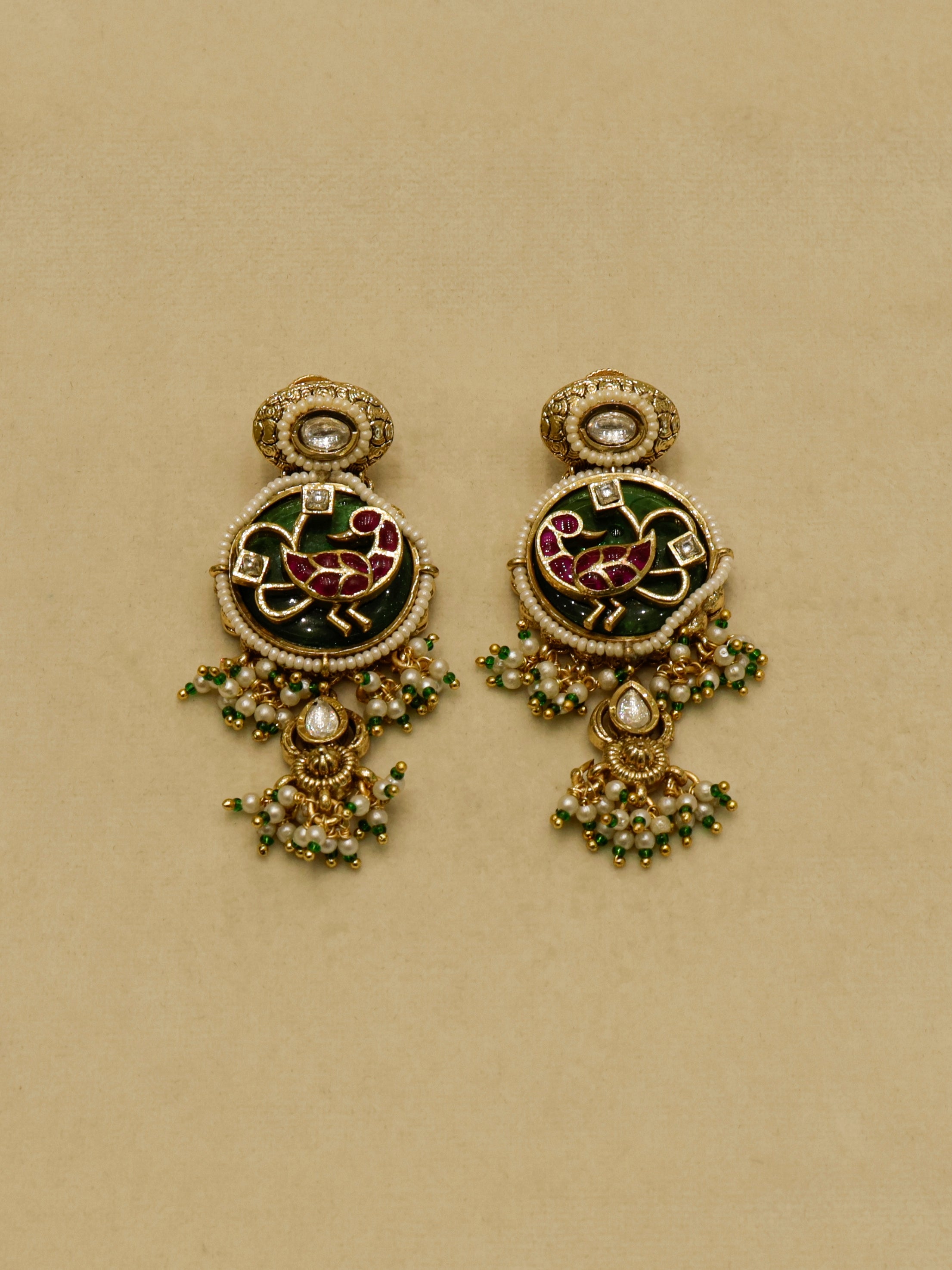 Aanura Peacock Motif Kundan Pendant Necklace Set
