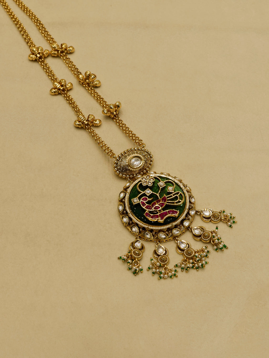Aanura Peacock Motif Kundan Pendant Necklace Set