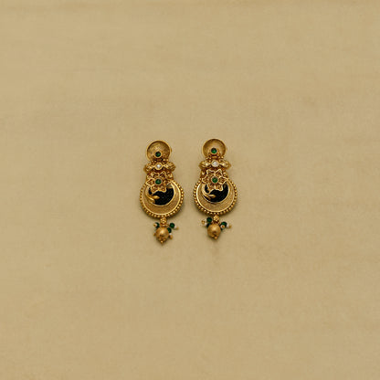 Aanura Temple Style Gold Necklace Set with Earrings