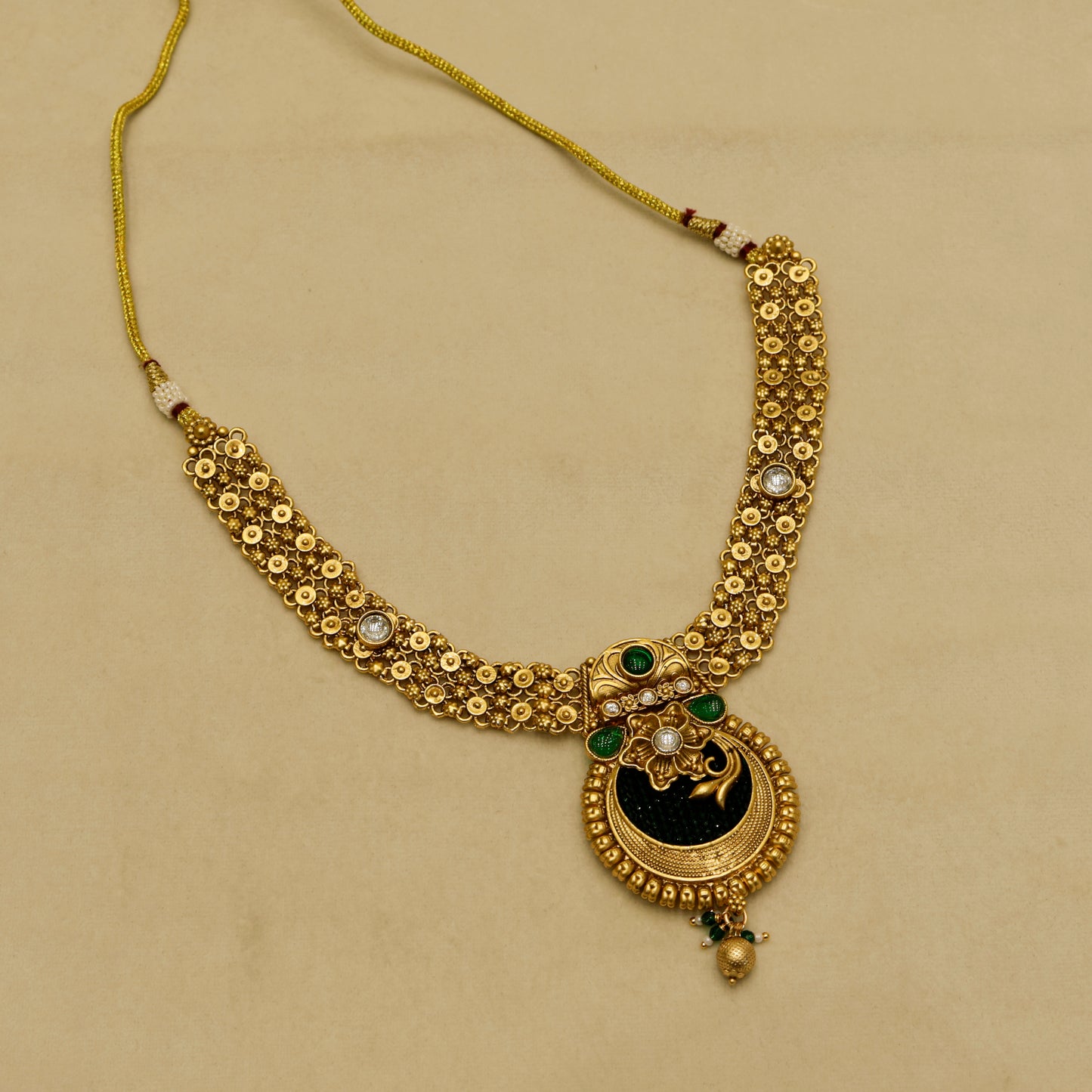 Aanura Temple Style Gold Necklace Set with Earrings