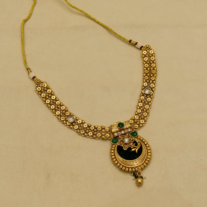 Aanura Temple Style Gold Necklace Set with Earrings