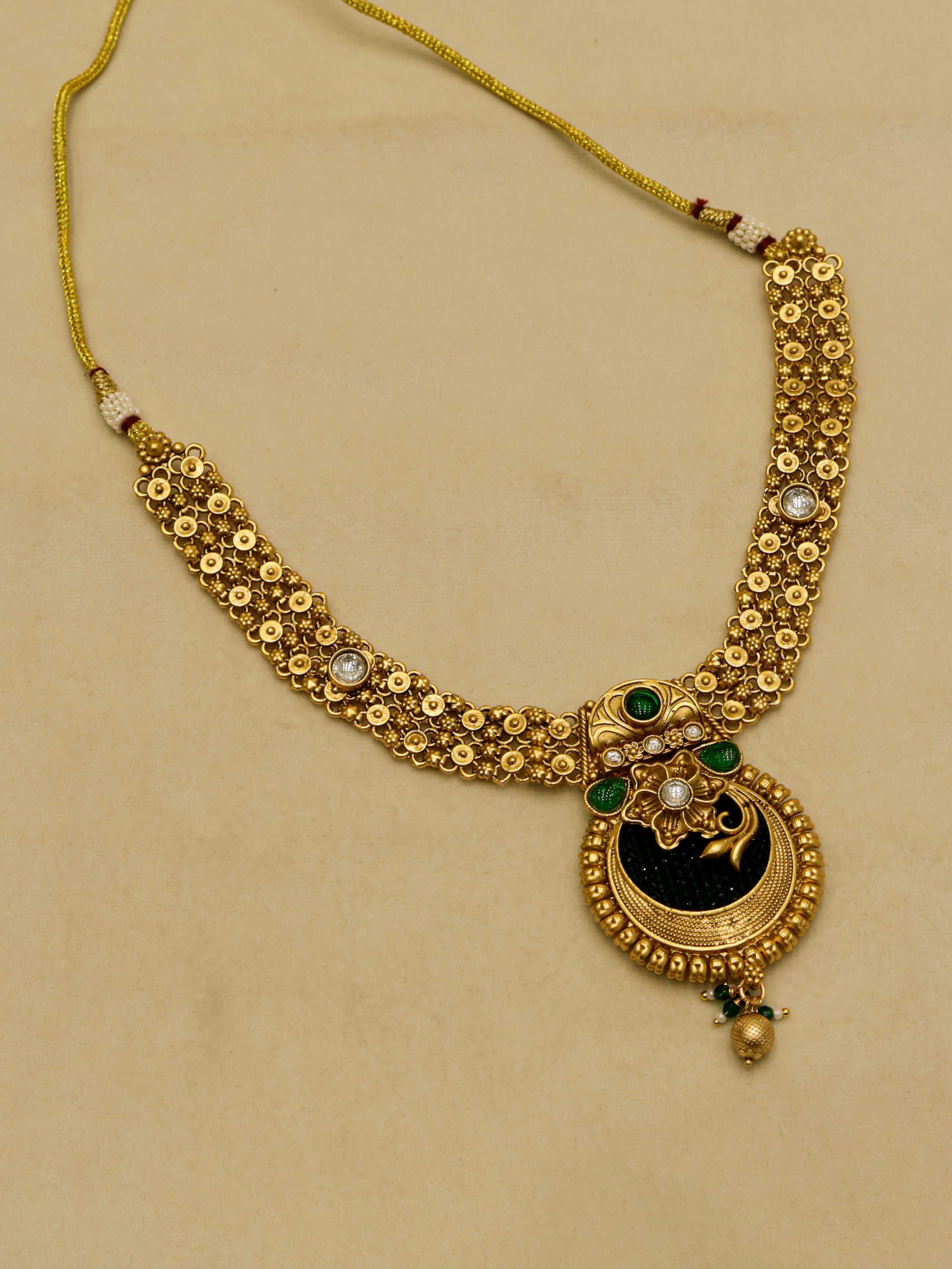 Aanura Temple Style Gold Necklace Set with Earrings