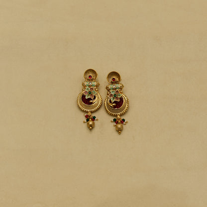 Aanura Temple Style Gold Necklace Set with Earrings