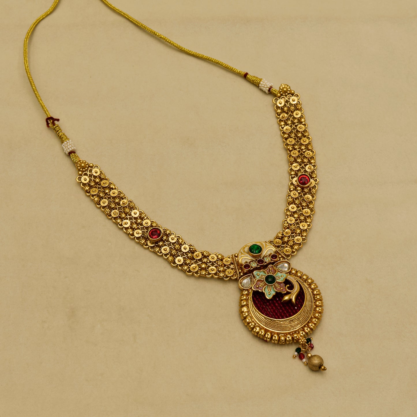 Aanura Temple Style Gold Necklace Set with Earrings