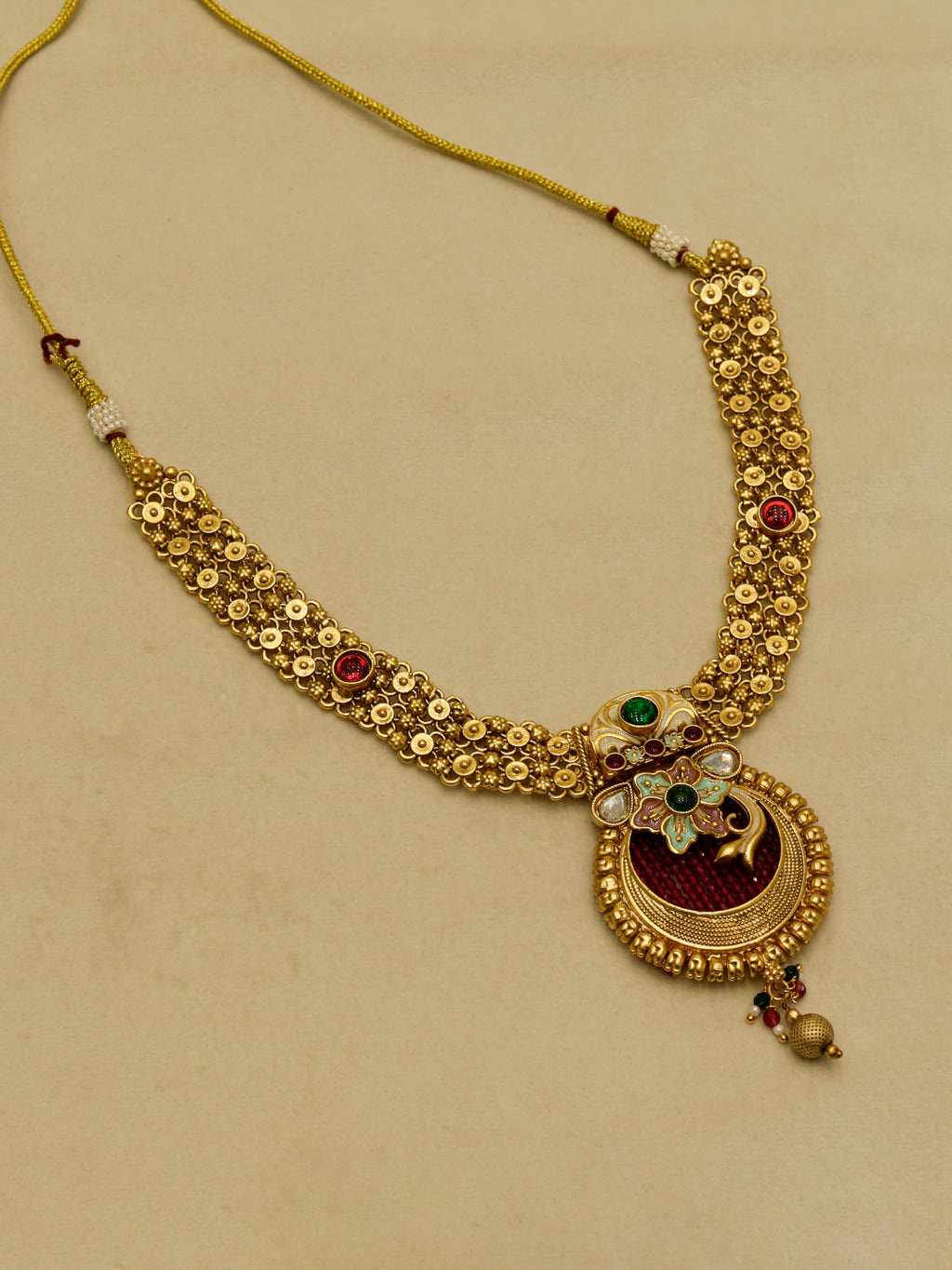 Aanura Temple Style Gold Necklace Set with Earrings