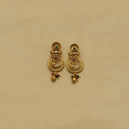 Aanura Temple Style Gold Necklace Set with Earrings