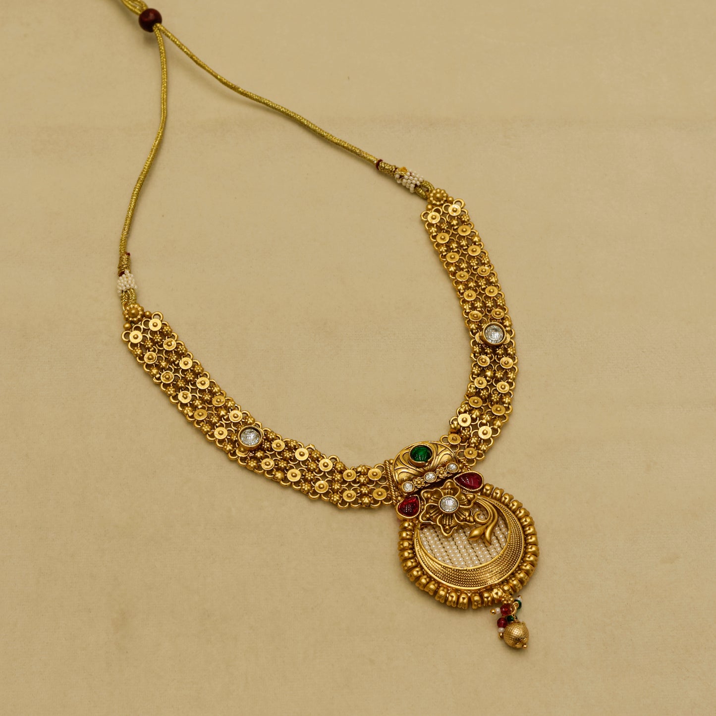 Aanura Temple Style Gold Necklace Set with Earrings