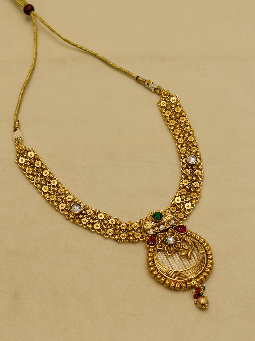 Aanura Temple Style Gold Necklace Set with Earrings