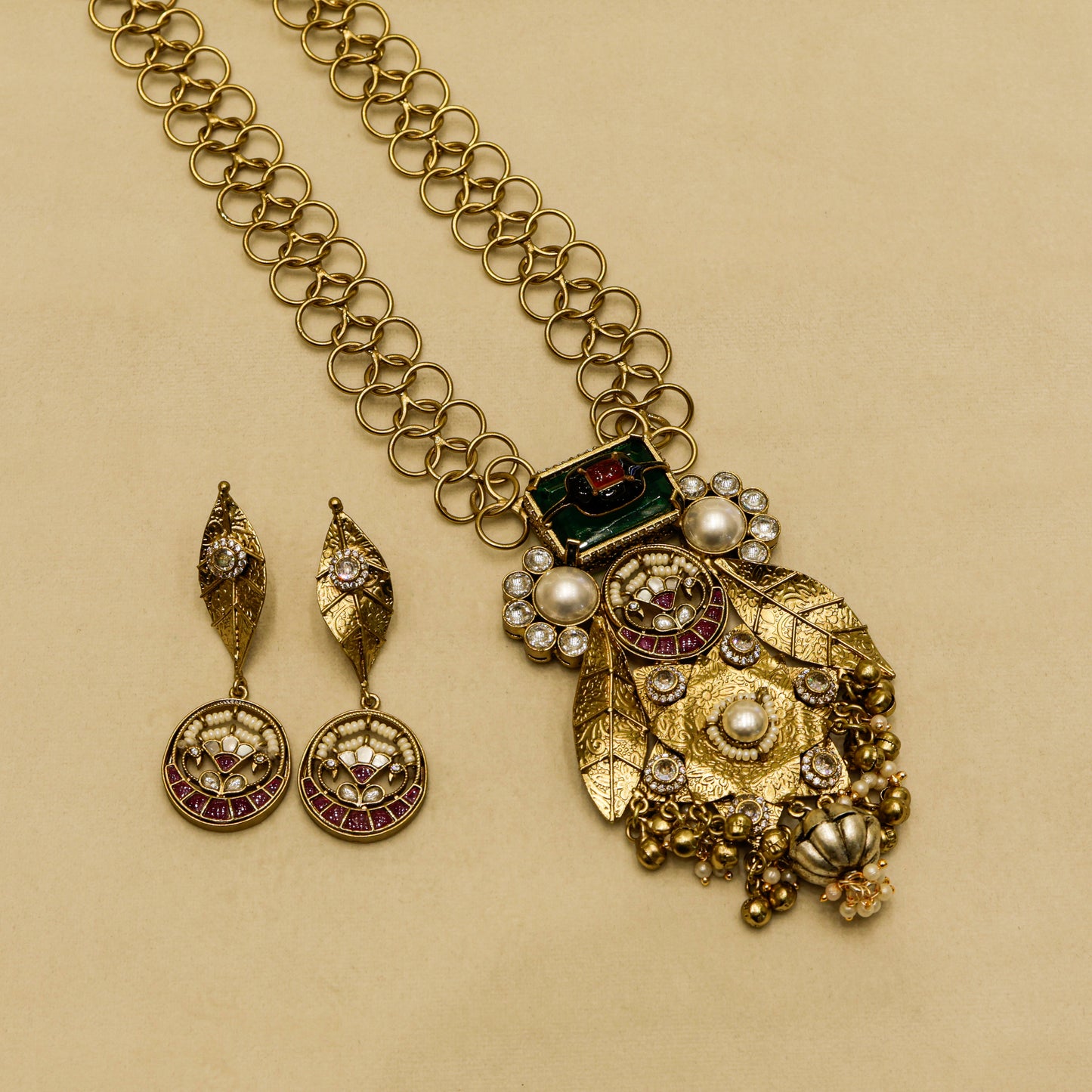Aanura Antique Statement Pendant Necklace & Earrings