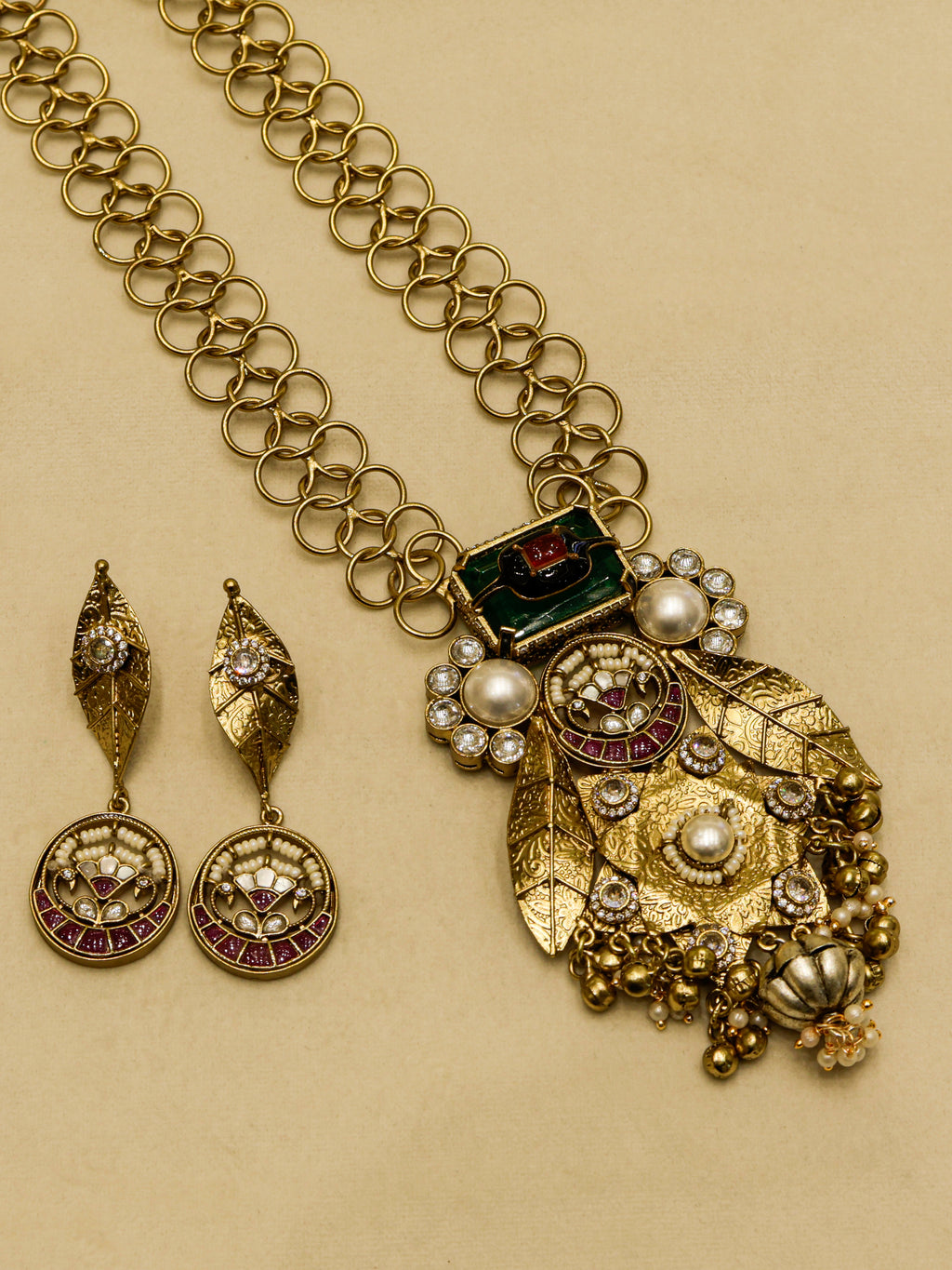 Aanura Antique Statement Pendant Necklace & Earrings