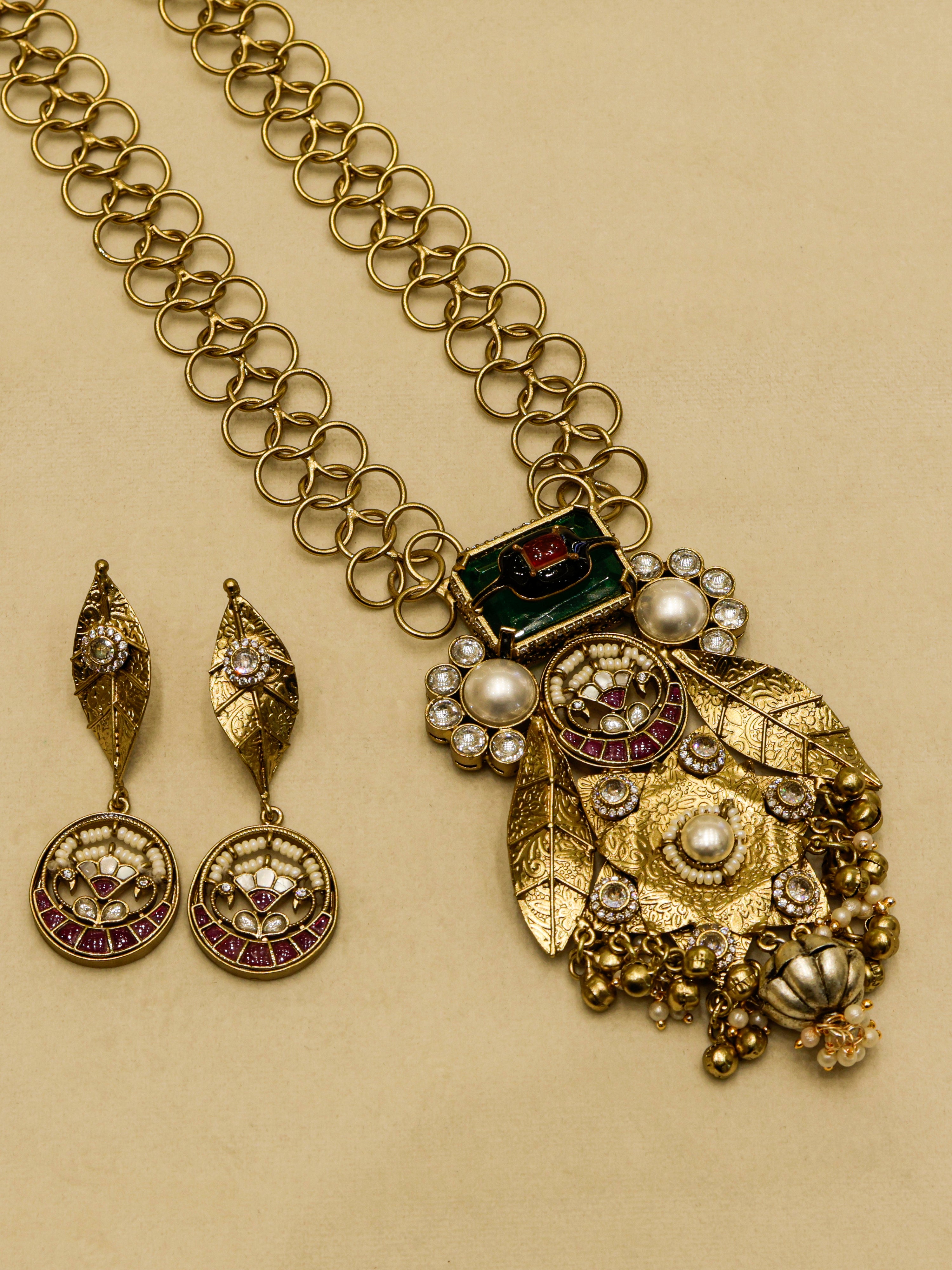 Aanura Antique Statement Pendant Necklace & Earrings