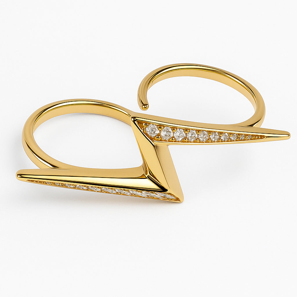 Aanura Gold-Plated Dual Finger V-Shaped Pavé Ring